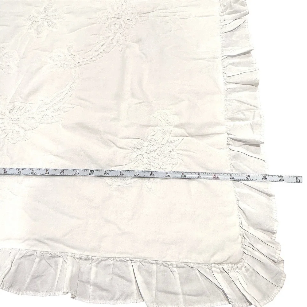 Handmade Whitework Embroidered Baby Coverlet Ruffled Heirloom Vintage Nursery